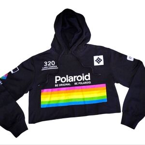 Polaroid Womens Cropped Black Hoodie Sweatshirt Medium Crop Top Long Sleeve Soft